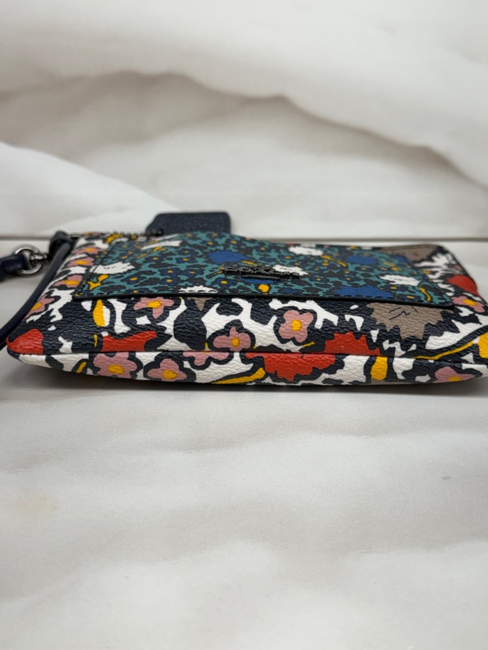 COACH Blue Multi Floral Leather Wristlet - Picture 9 of 13